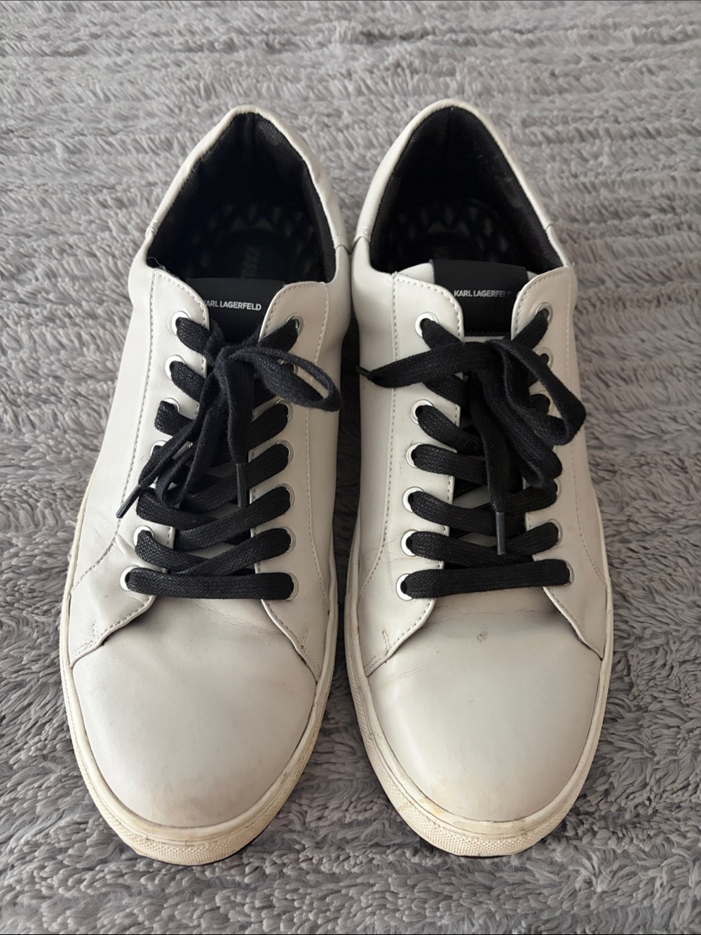 Karl Lagerfeld White Leather Sneakers with Black Laces and Trim